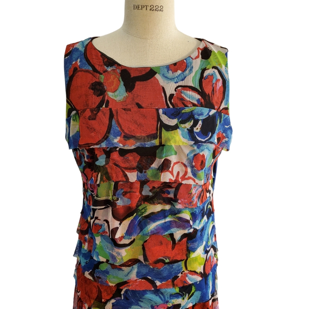 Phase Seven Women's Floral Colorful Abstract Tiered Sleeveless‎ Sundress Size 18